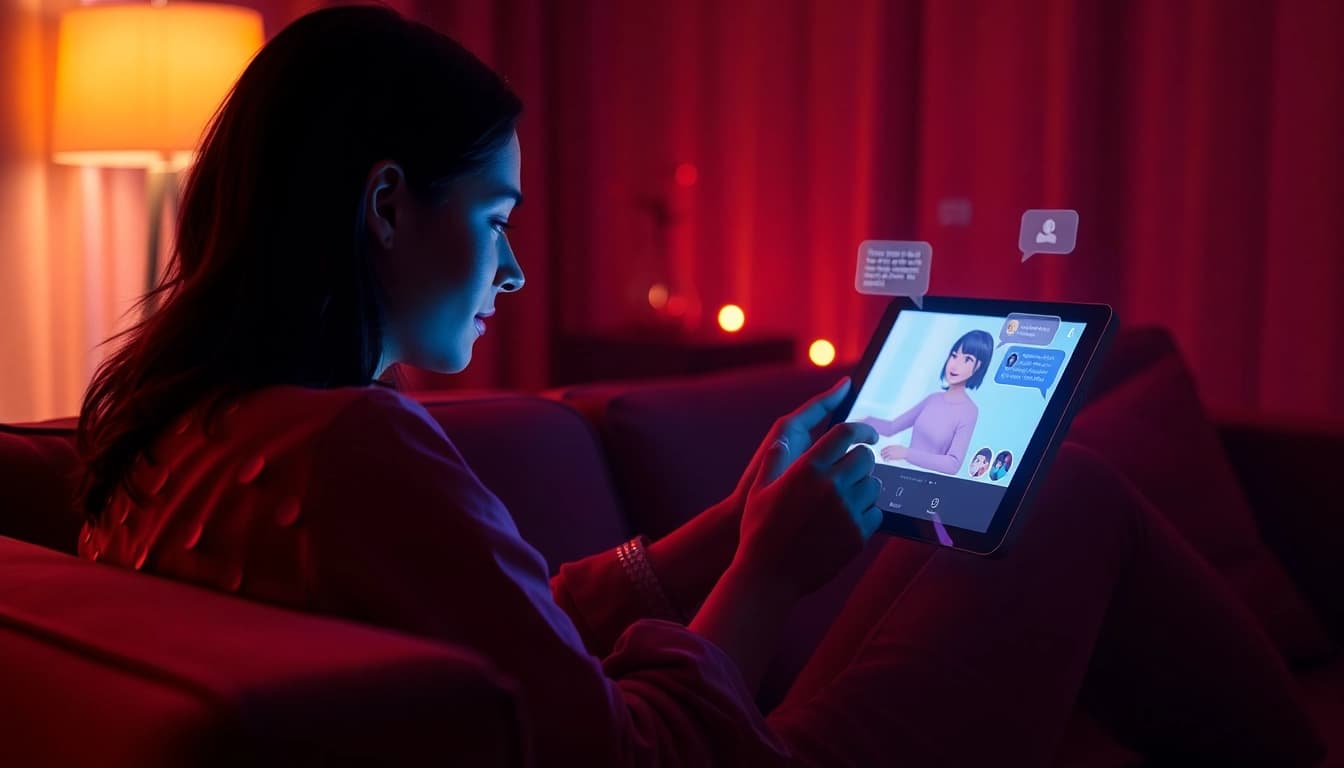 Engaging in ai sex chat on a modern device in an intimate setting.