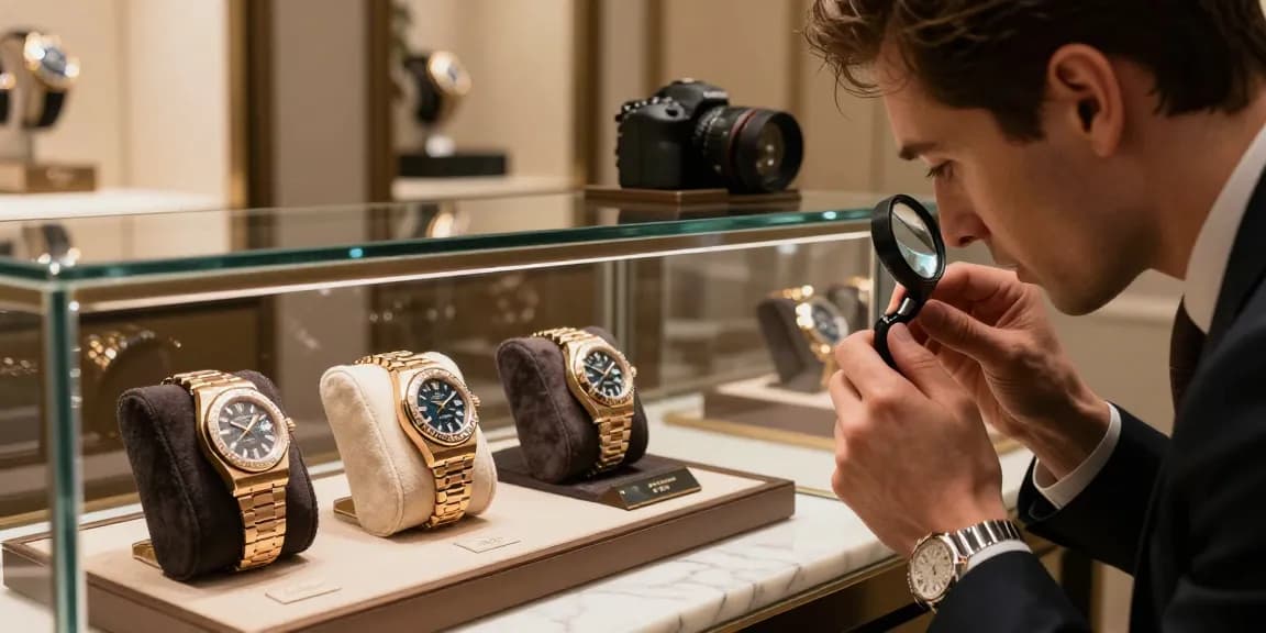 Shop the finest super clone watches, showcasing luxury timepieces in an upscale boutique setting.