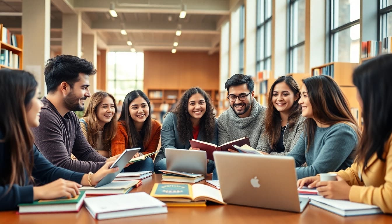 International students collaborating while applying to İstanbul Medipol University in a modern campus setting.