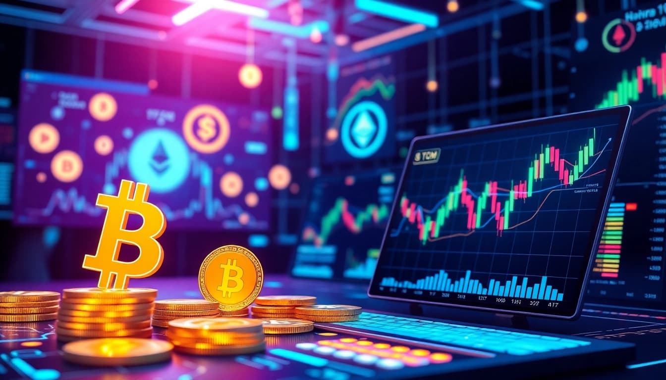Calculator for cryptocurrency investment with blockchain network and trading charts.