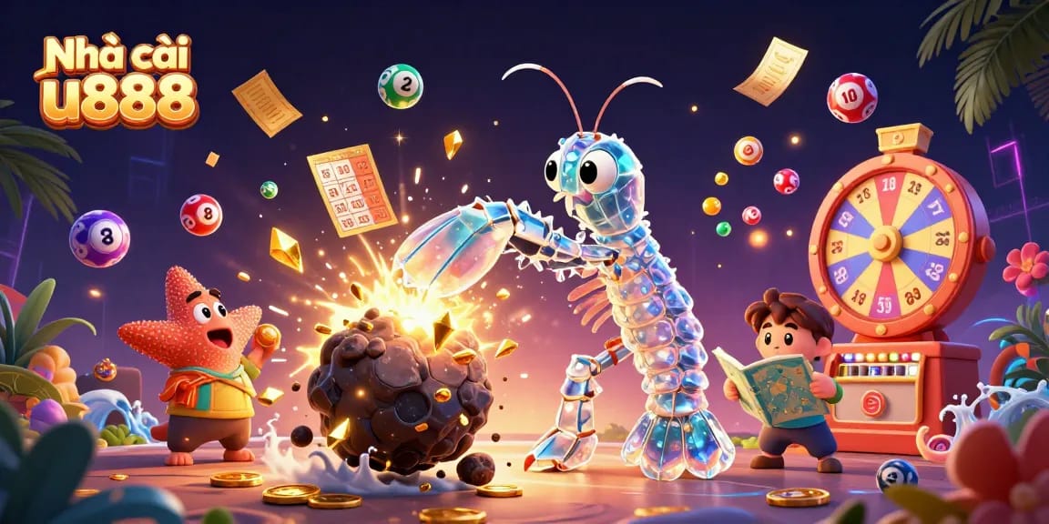 Experience winning at Nhà cái u888 with vibrant gambling elements and dynamic action in this engaging 3D illustration.