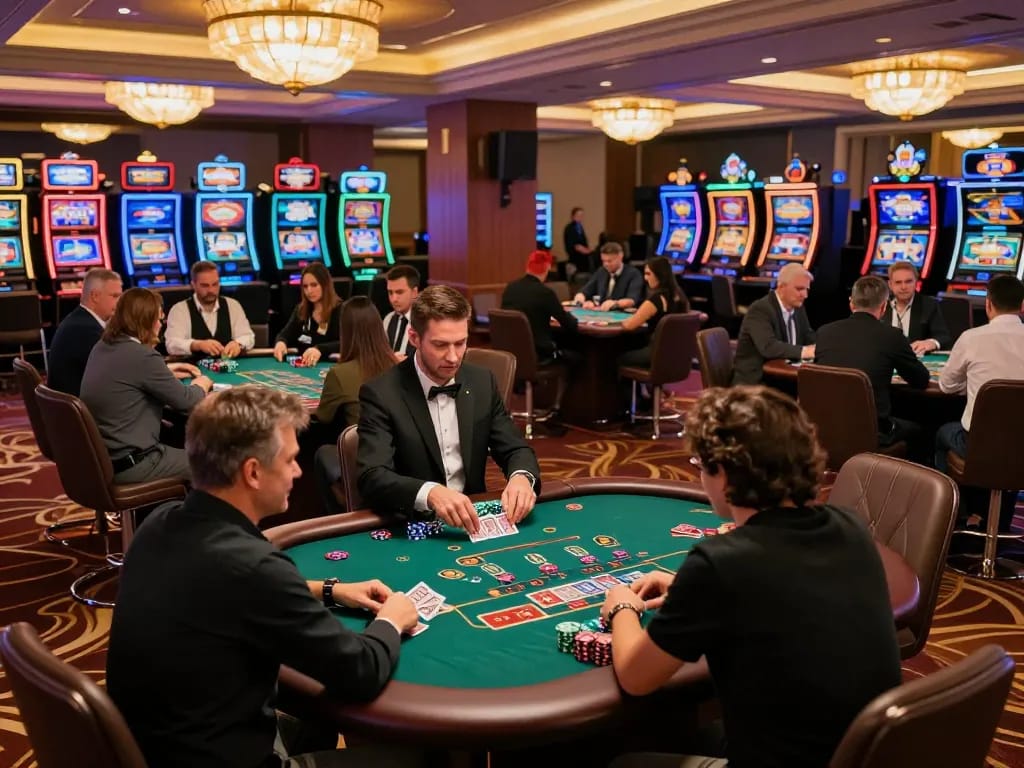 Players engaging in blackjack gameplay at KO66 casino, showcasing excitement and strategy in a lively environment