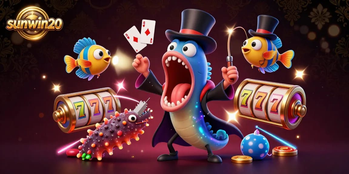 Experience engaging slot action with sunwin20 in this vibrant 3D casino arena illustration.
