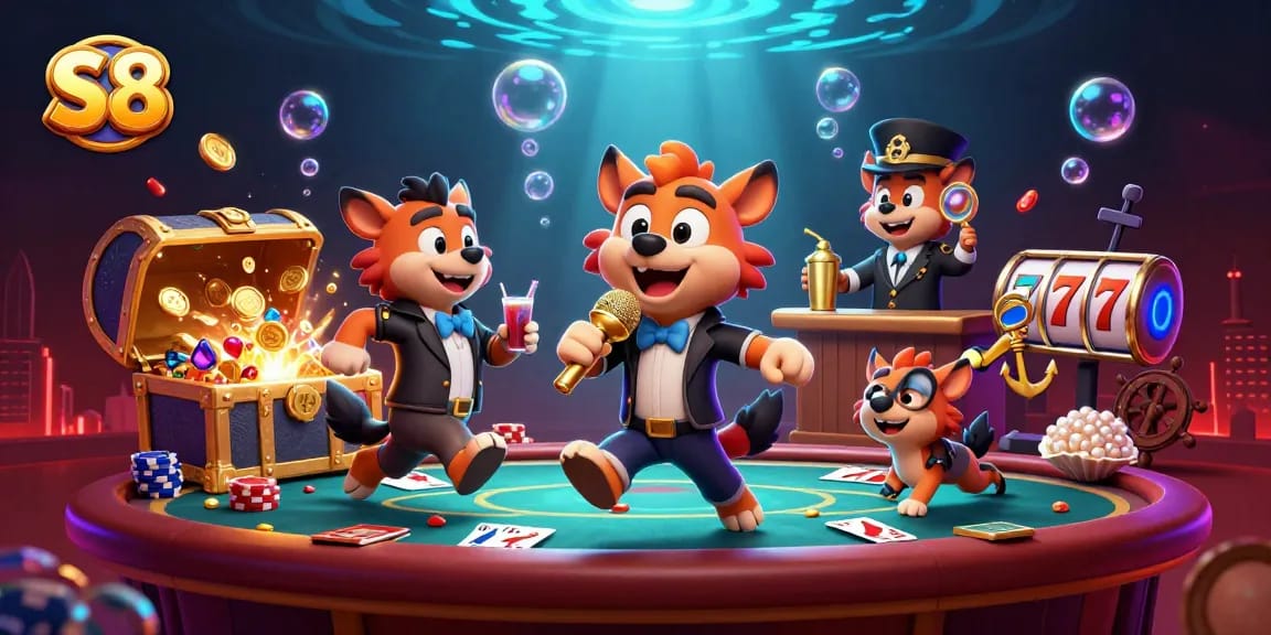 Experience the thrill of S8's vibrant casino with hyenas in a dynamic gambling scene.