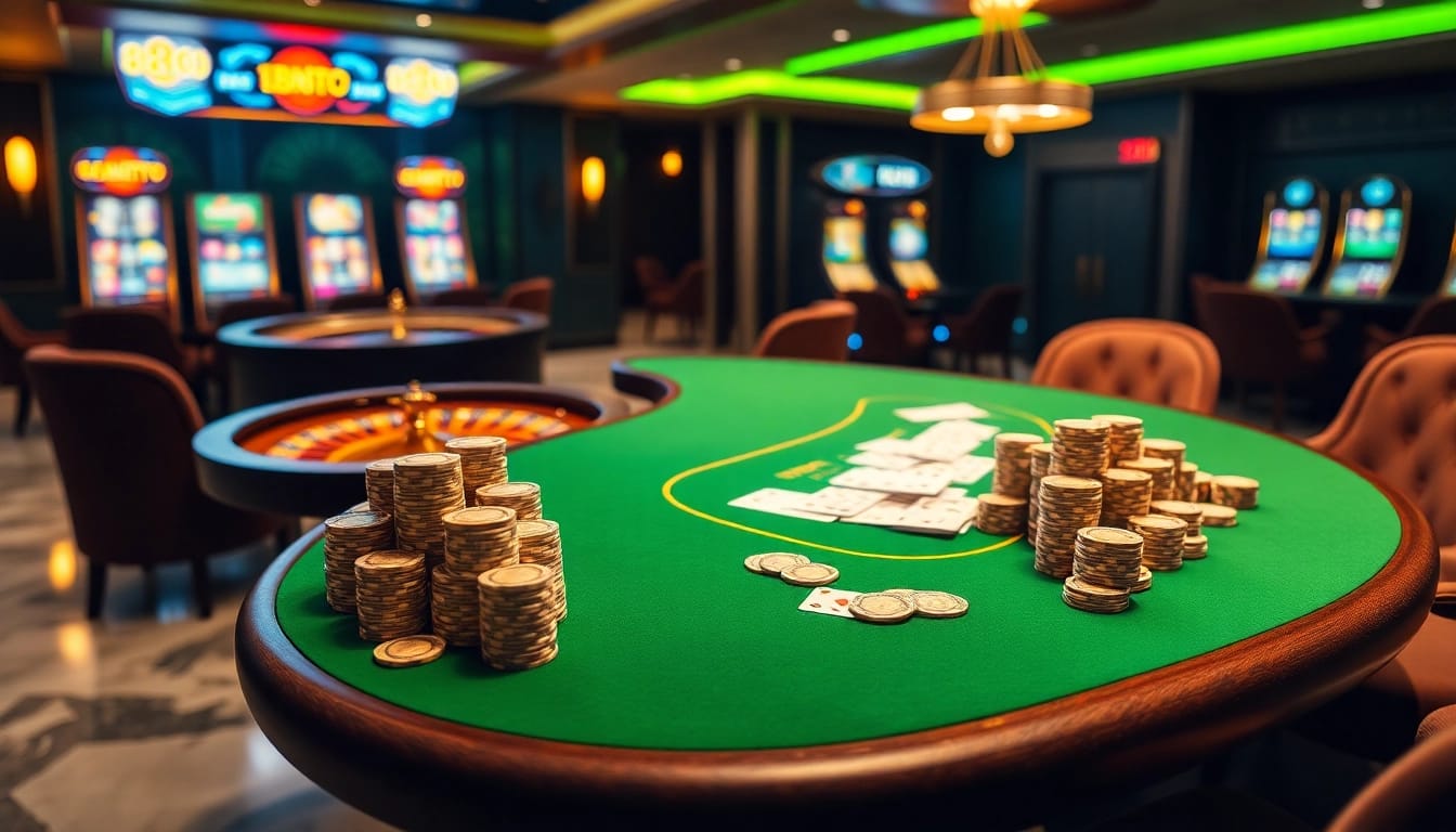 Experience the excitement of professional gambling at 888TO casino with vibrant poker chips and stunning roulette.