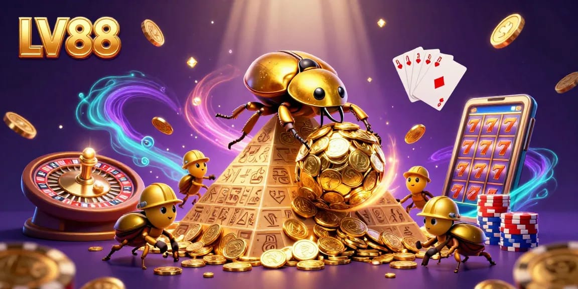 Experience thrilling casino action at LV88 with golden beetles and vibrant games.
