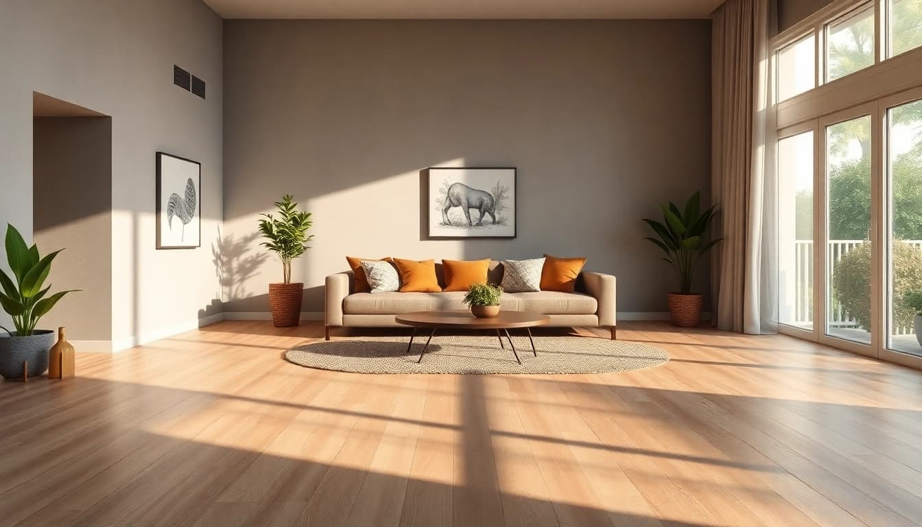 Lvp flooring near me enhances a cozy living room, showcasing elegant design and natural light.