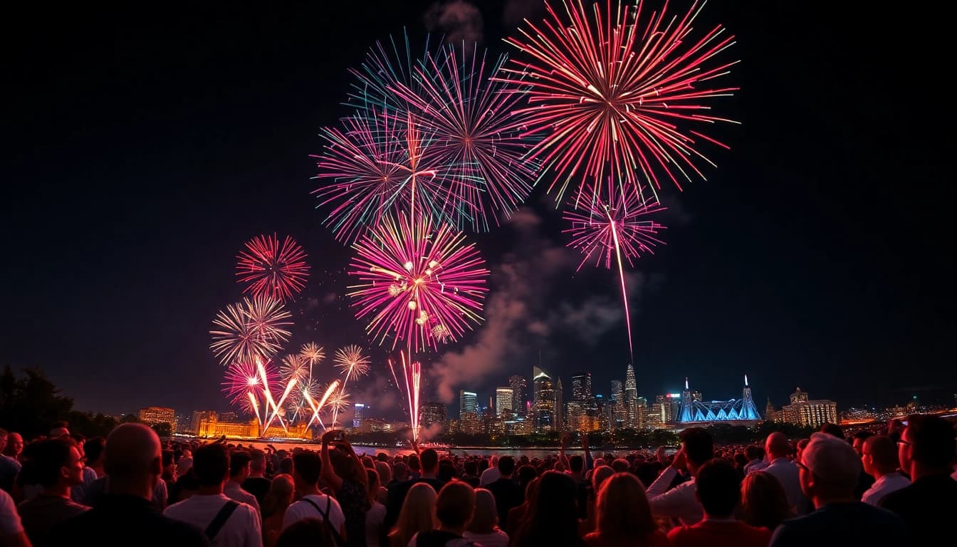 Experience spectacular fireworks uk lighting up the night sky with vibrant colors and an energetic crowd.