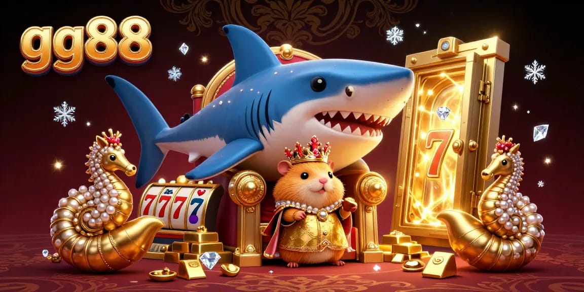 Experience big wins at gg88 with vibrant casino elements like a golden hamster king and treasure.