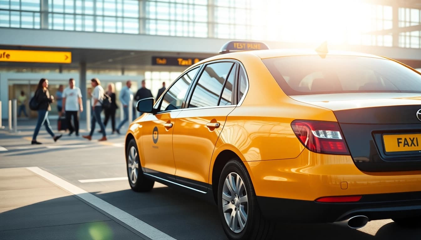 Taxi at Heathrow Airport waiting for passengers with a vibrant ambiance.