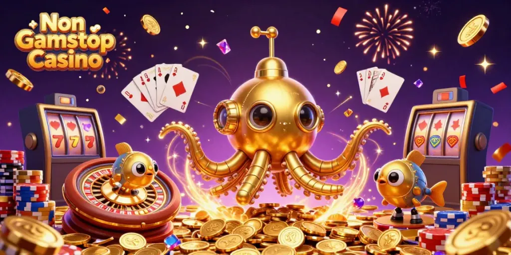 Engage with thrilling Non Gamstop Casino action amidst golden coins and vibrant gameplay elements.