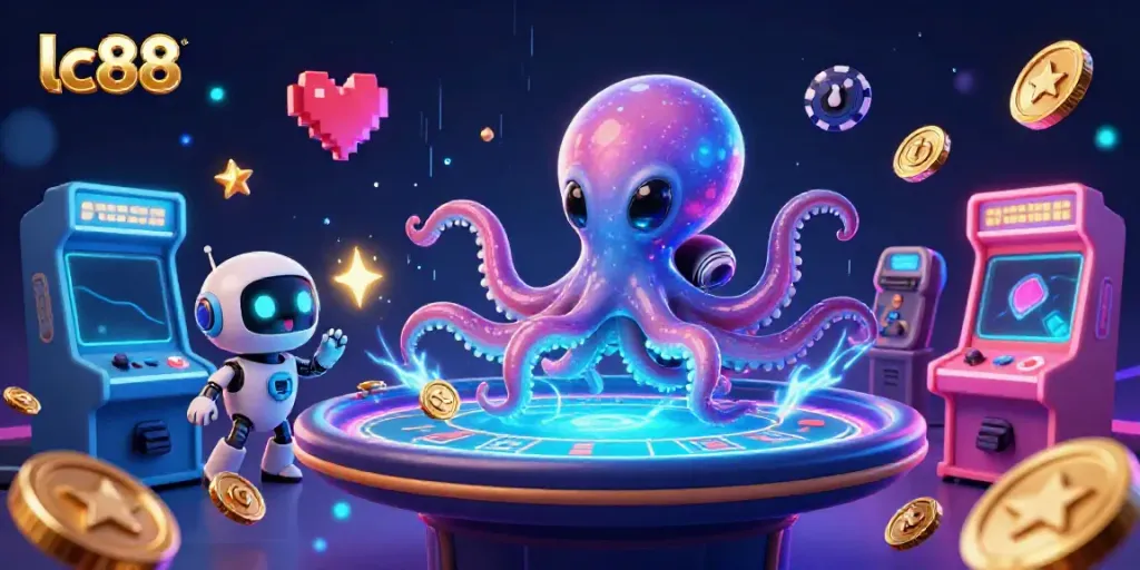 Engage with lc88's thrilling poker action featuring an alien octopus dealer in vibrant 3D