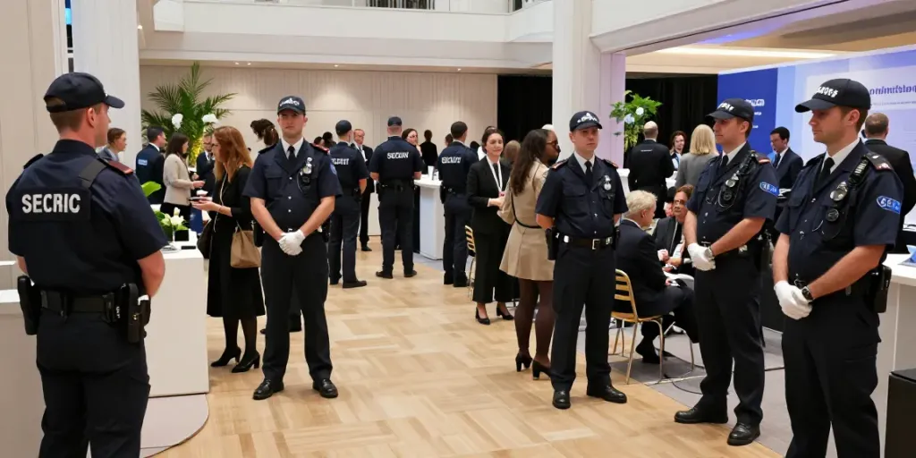 Security personnel ensuring safety at local event, professional contractor services.