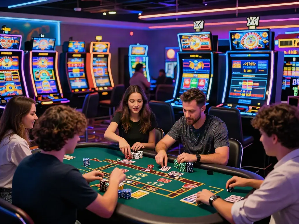 Exciting online gaming scene featuring a virtual casino with players enjoying diverse gaming options, highlighting uk casino not on gamstop.