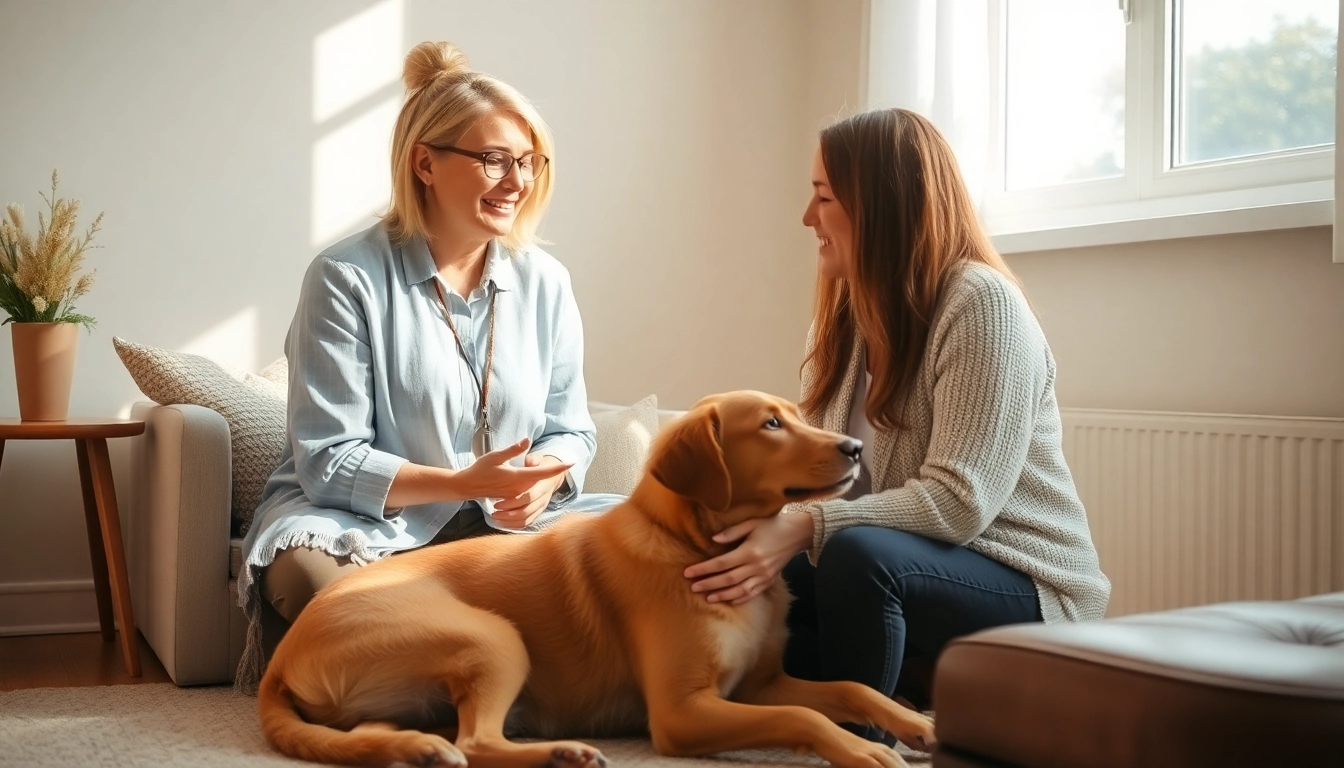 Engaging session with a Sydney psychologist and therapy dog, fostering warmth and connection.