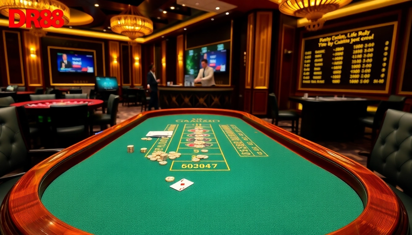 Experience the luxury of DR88 online casino gaming with a vibrant table and dealer.