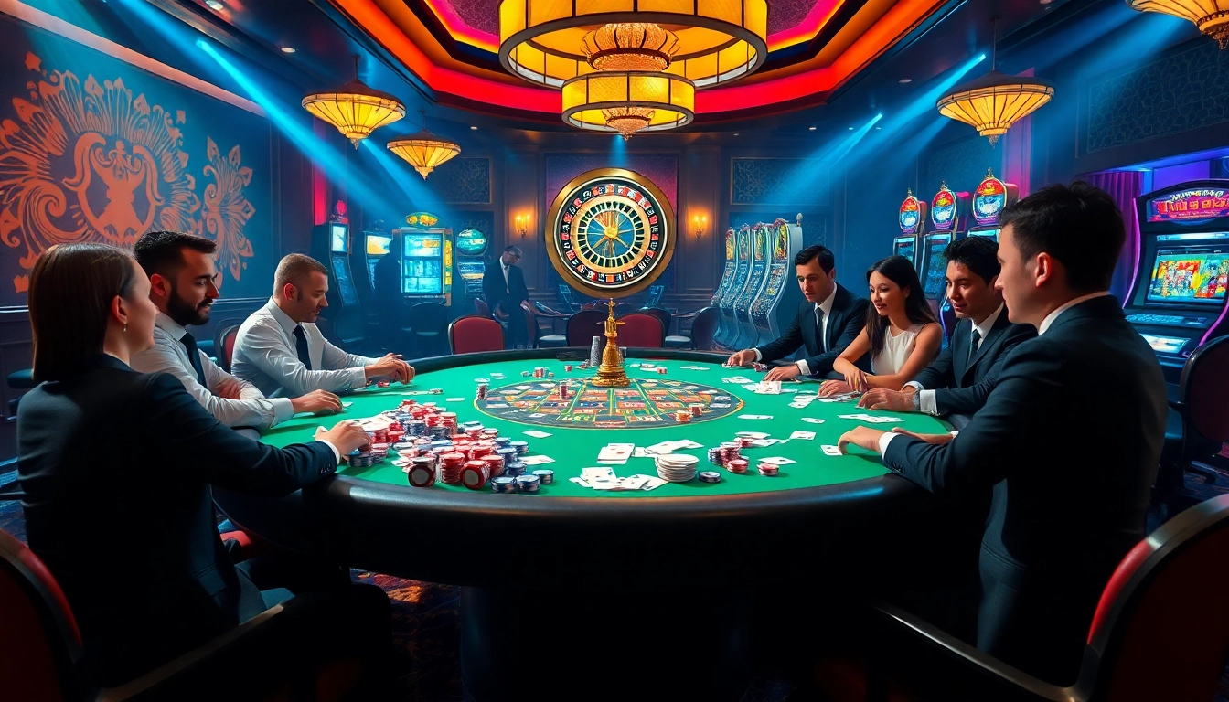 Players engaging in high-stakes poker at a luxurious casino featuring hz 88 elements.