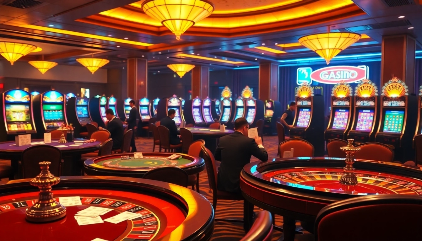Gamblers enjoying an exhilarating game atmosphere at https://32win2025.online/ casino with vibrant tables.