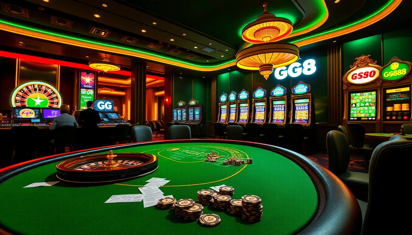 GG88 players enjoying an exciting poker game at a luxurious online casino.