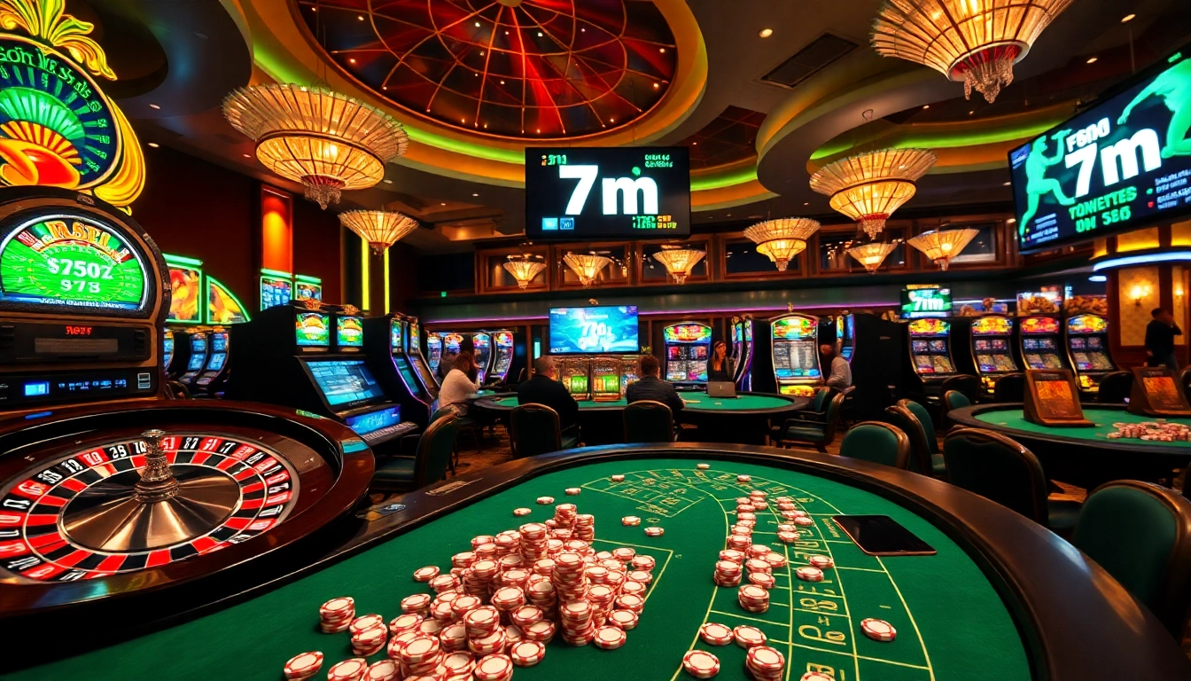Watch players engage with 7m sports scores in a vibrant casino atmosphere filled with excitement.