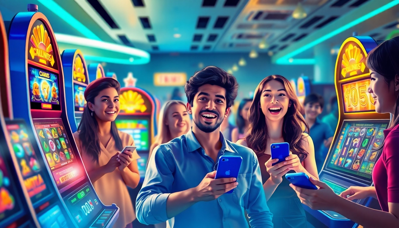 Experience thrilling online gaming at hoki138 with vibrant slot machines and excited players.