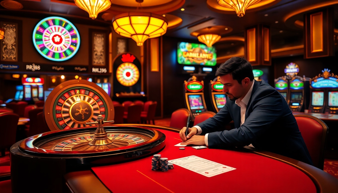 Gambling excitement at rr88.com with players engaged at the poker table.