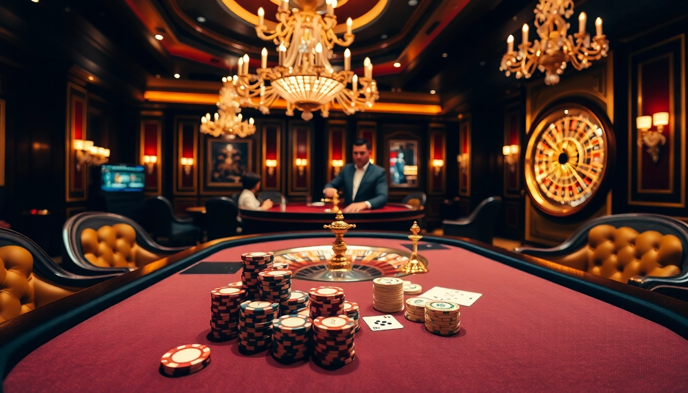 Engaging casino scene illustrating online gameplay on 6RWIN55 COM with elegant poker elements.