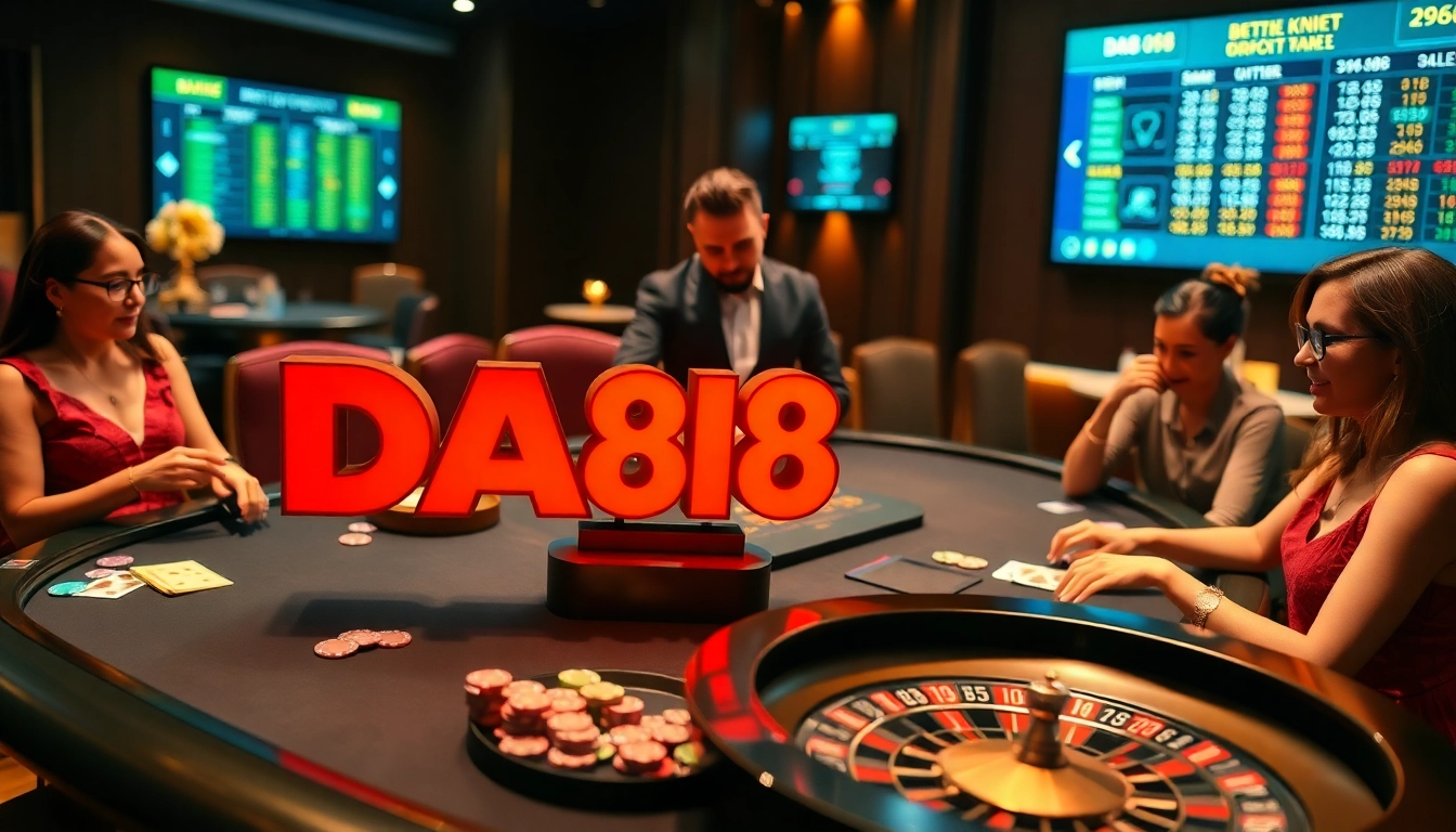 Engaging gamblers at DA88's lively casino table with poker chips and live betting odds.