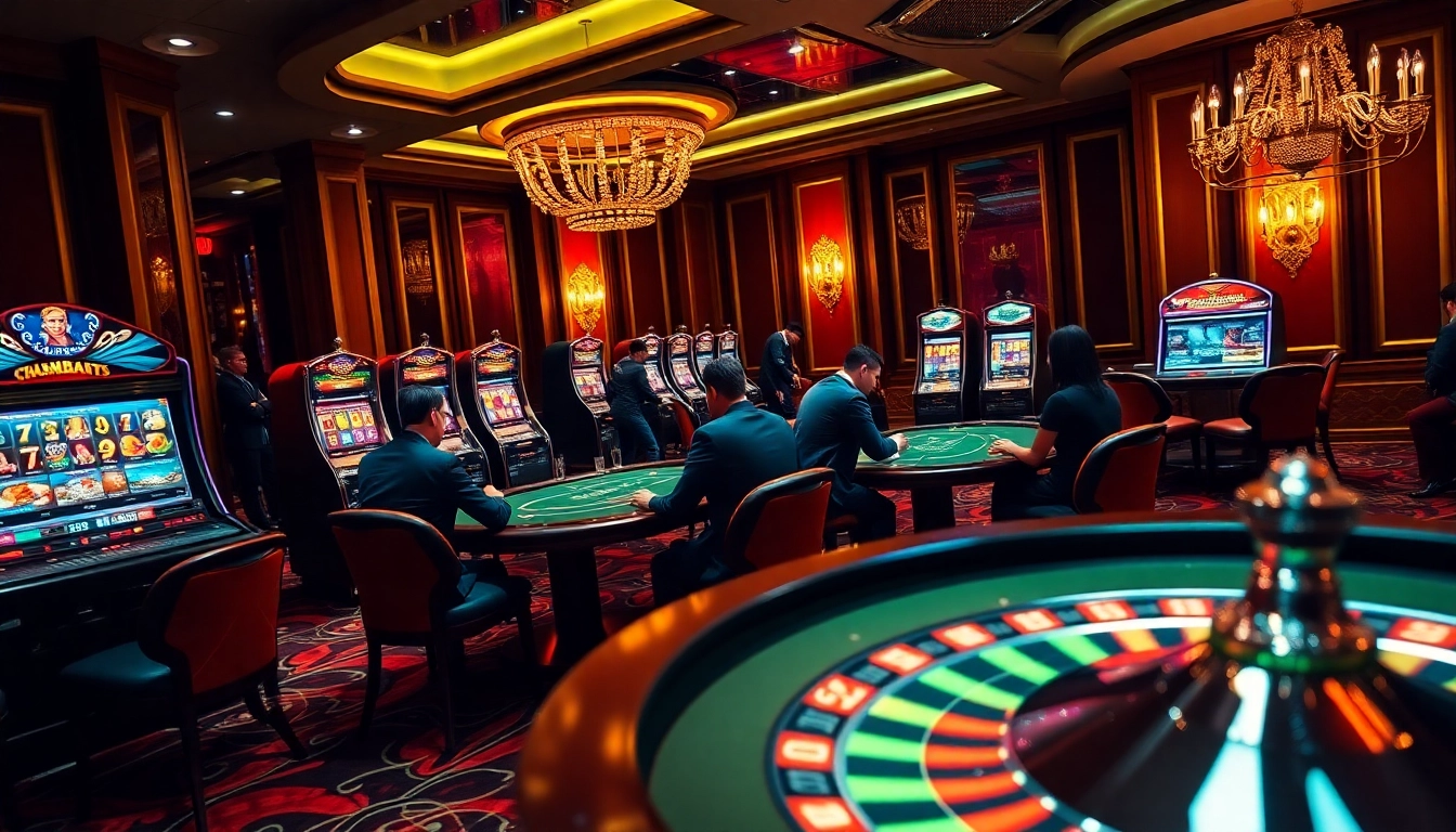 Experience the excitement of THABET with players engaged in high-stakes poker in a lavish casino.