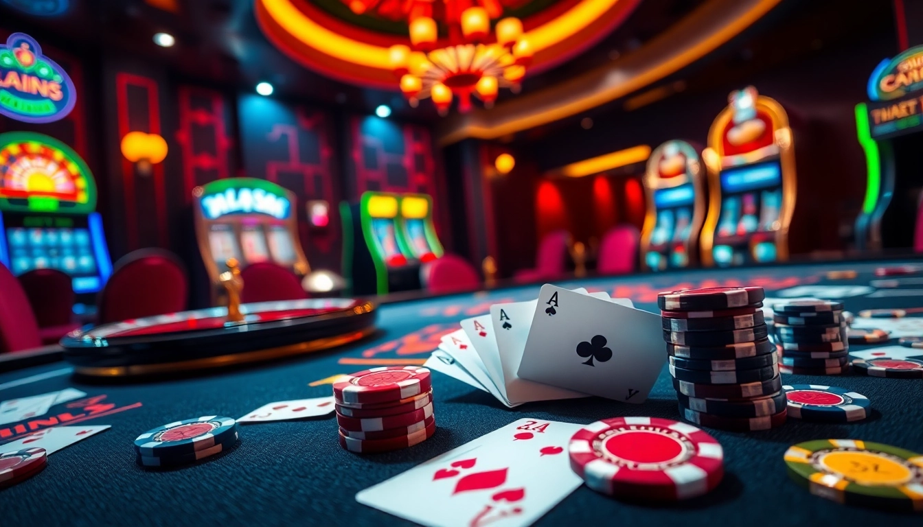 Experience high-stakes gambling with new88's luxurious casino environment featuring cards, poker chips, and roulette.