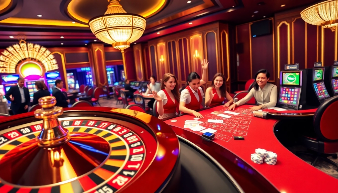 An engaging scene of players winning at https://789win.apartments/ online casino games with vibrant roulette and slot machines.