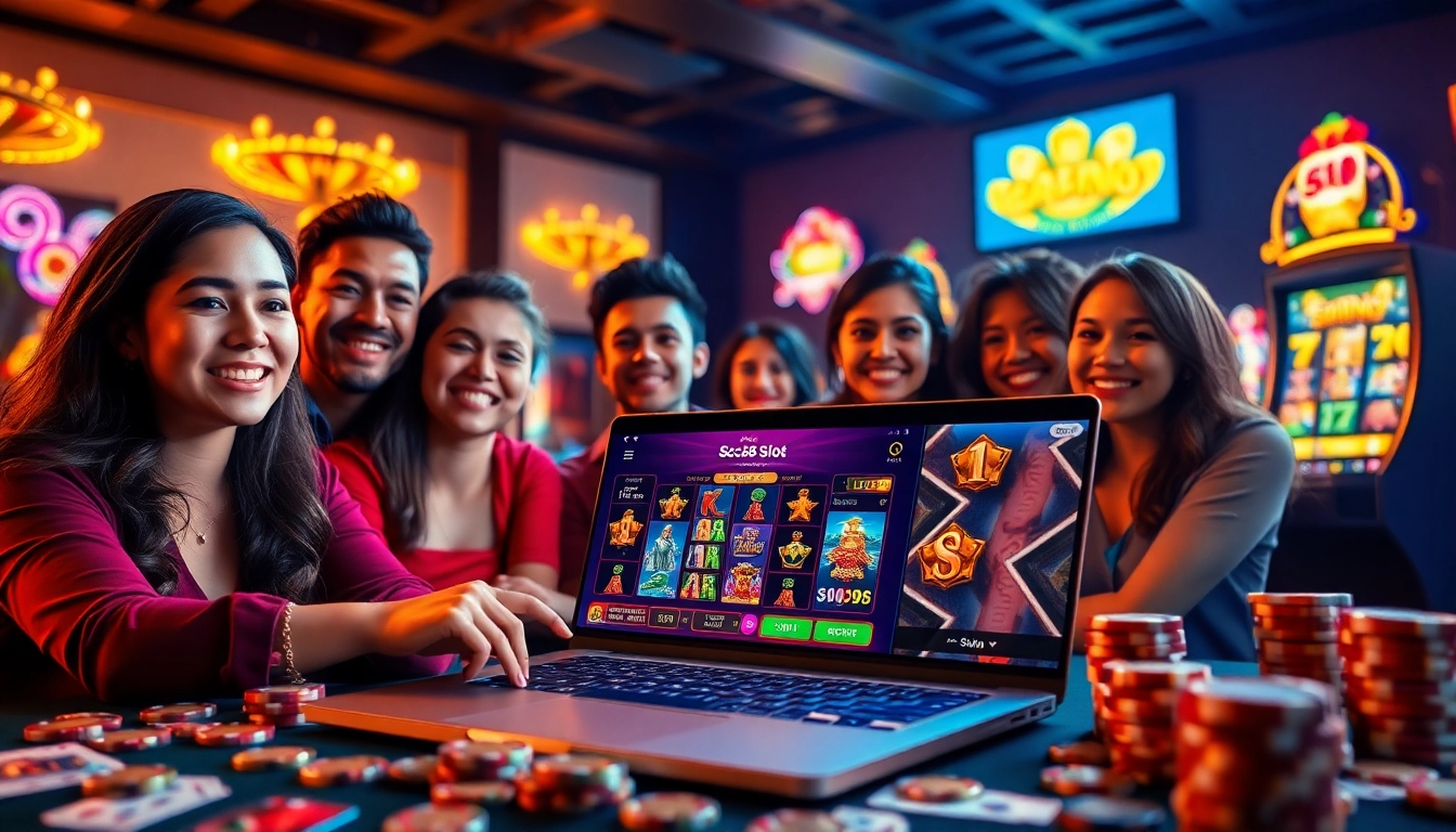 SC88 Slot online gaming experience with vibrant visuals and excited players.