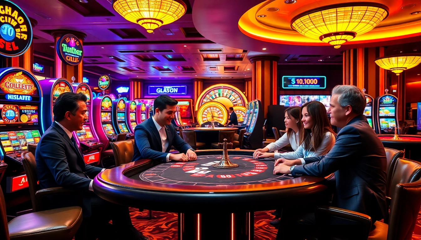 Experience the vibrant atmosphere of a 슬롯커뮤니티 with players enjoying high-stakes poker and exciting slots.