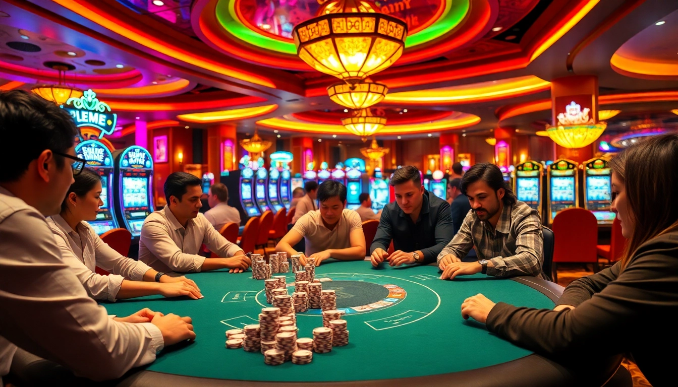 Experience game bài đổi thưởng at a vibrant casino with players enjoying high-stakes action.