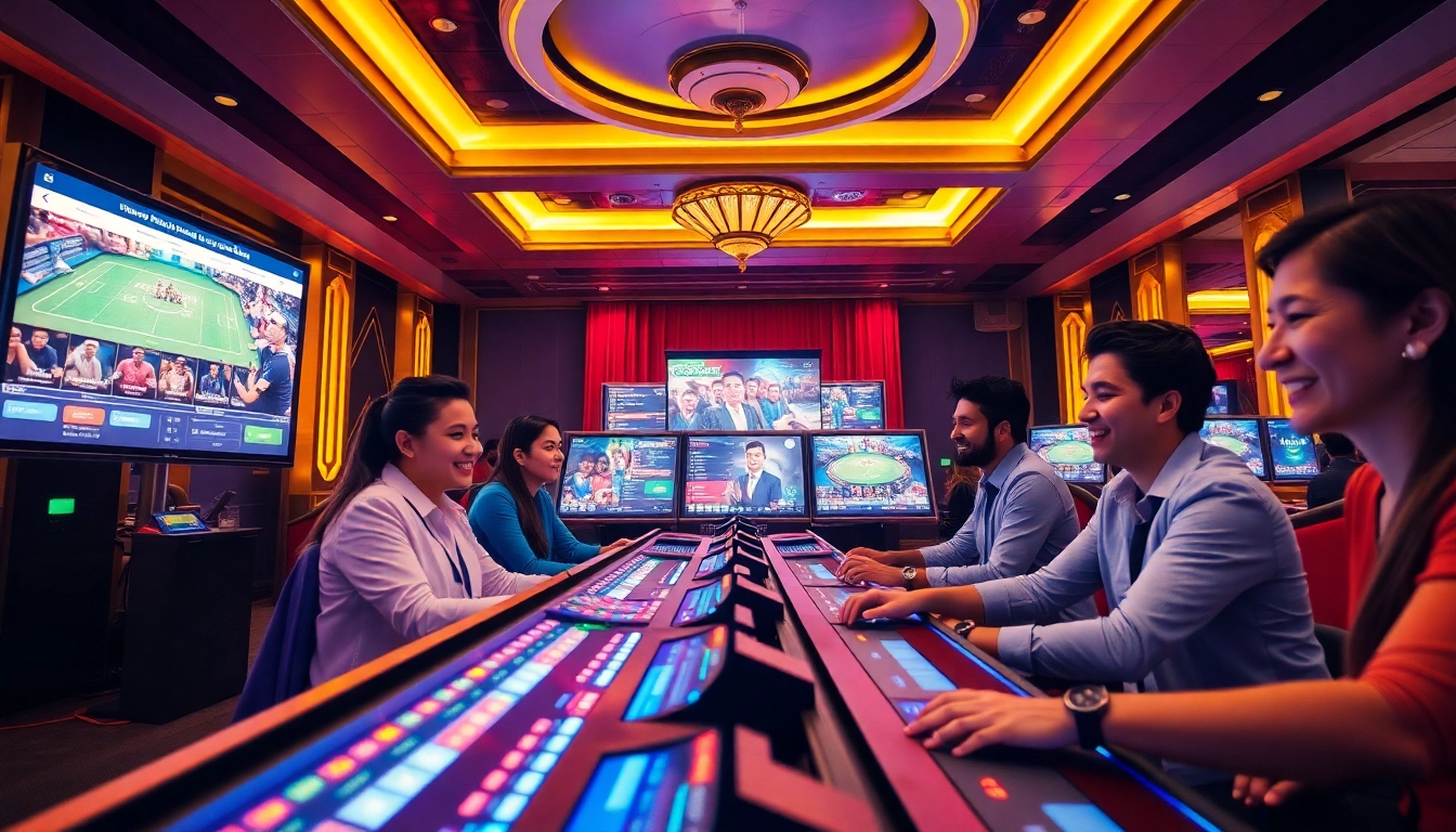 Experience the excitement of live betting at okvipwin.live in a vibrant casino setting.