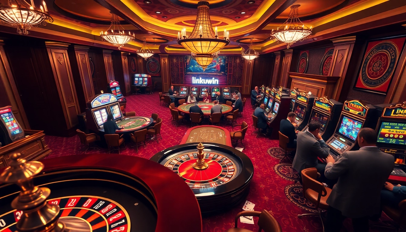 Experience thrilling casino action with link kuwwin as players gamble at vibrant tables and slot machines.