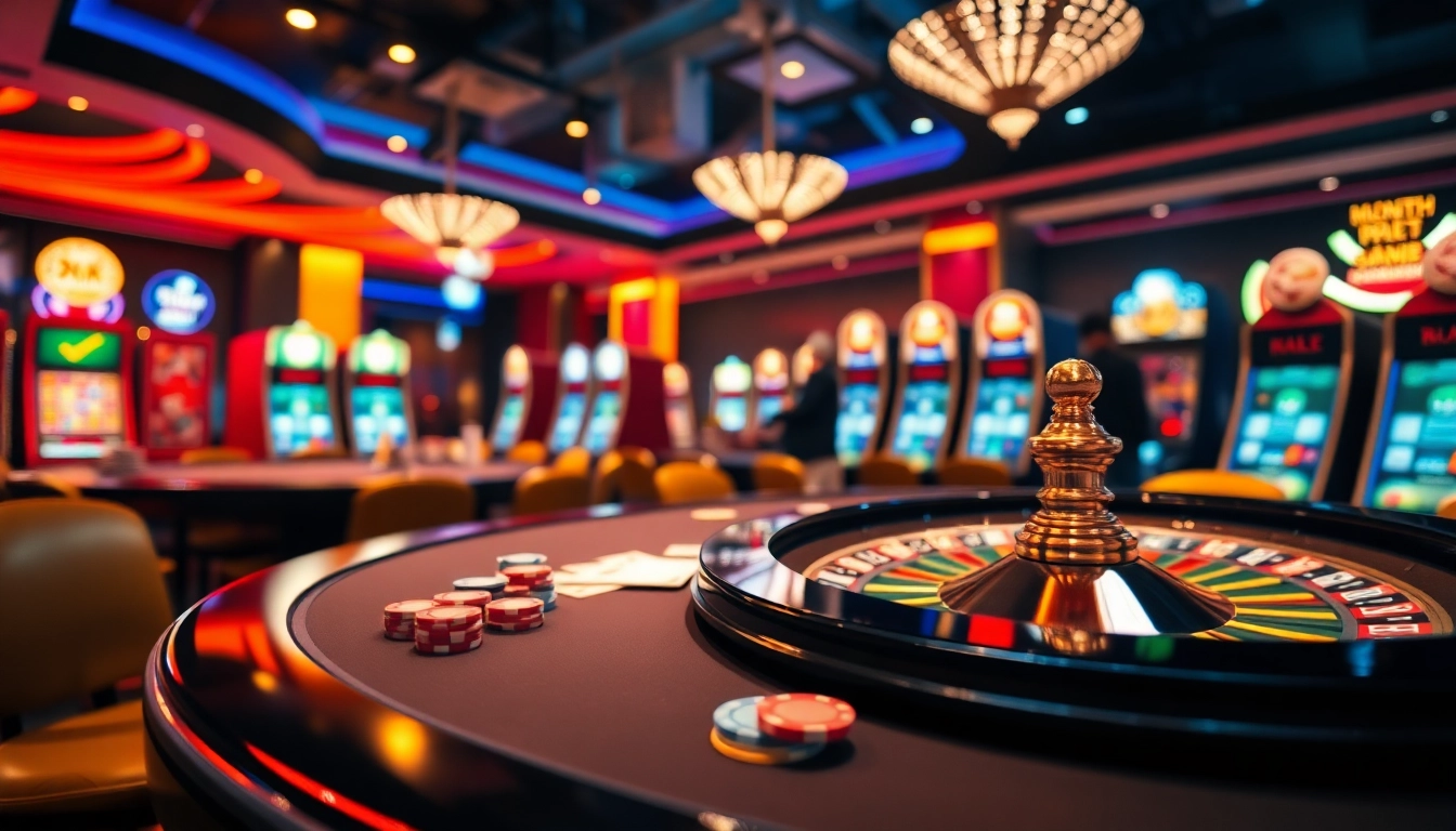 Kubet casino scene featuring exciting games with poker chips, cards, and a roulette wheel.
