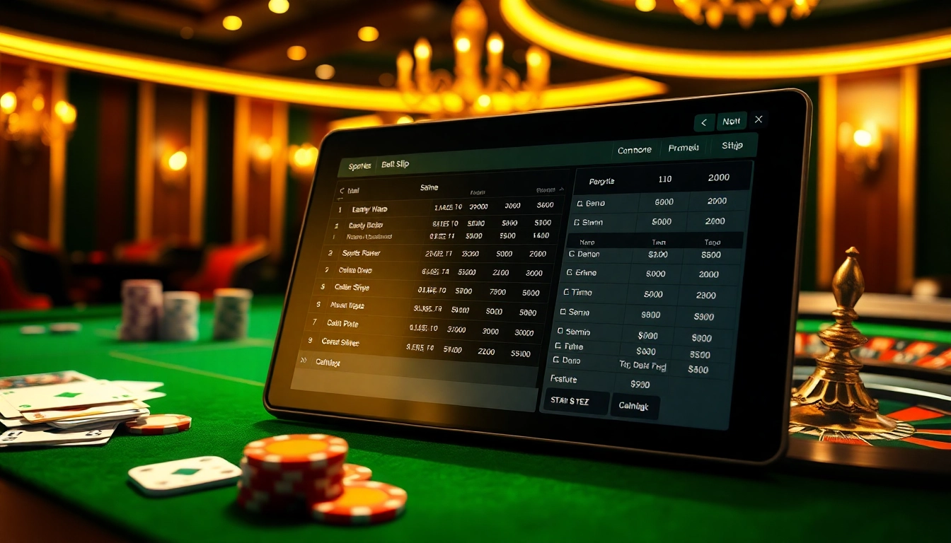 Betting on kèo nhà cái using a stylish slip in a vibrant casino atmosphere with poker chips and roulette.