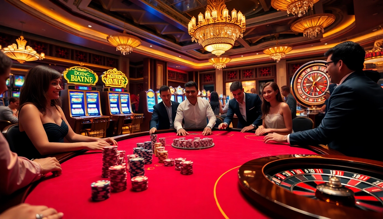 Participants enjoying a lively b52 gaming experience at a luxurious casino table.