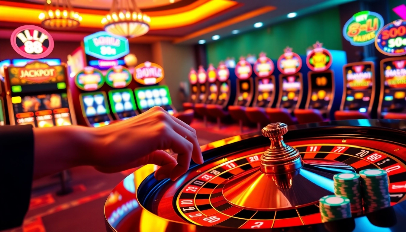 Experience the thrill of 88i game with vibrant casino elements, including roulette and poker chips.