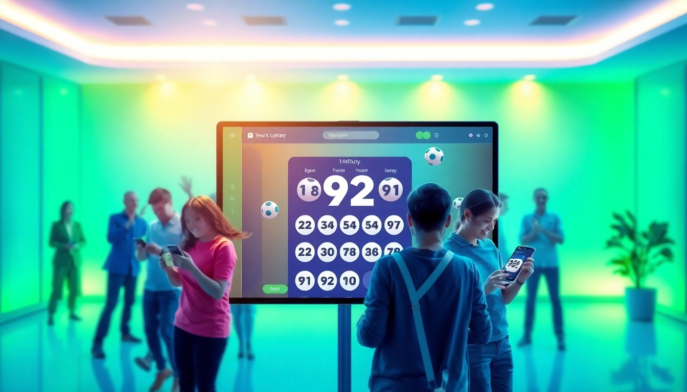 Discover 92lottery's engaging online gaming interface featuring excited players using smartphones and tablets.