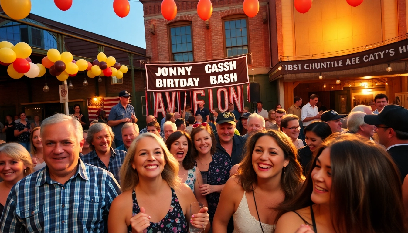 Celebration at johnnycashbirthday.com, featuring joyful fans at the Johnny Cash Birthday Bash.