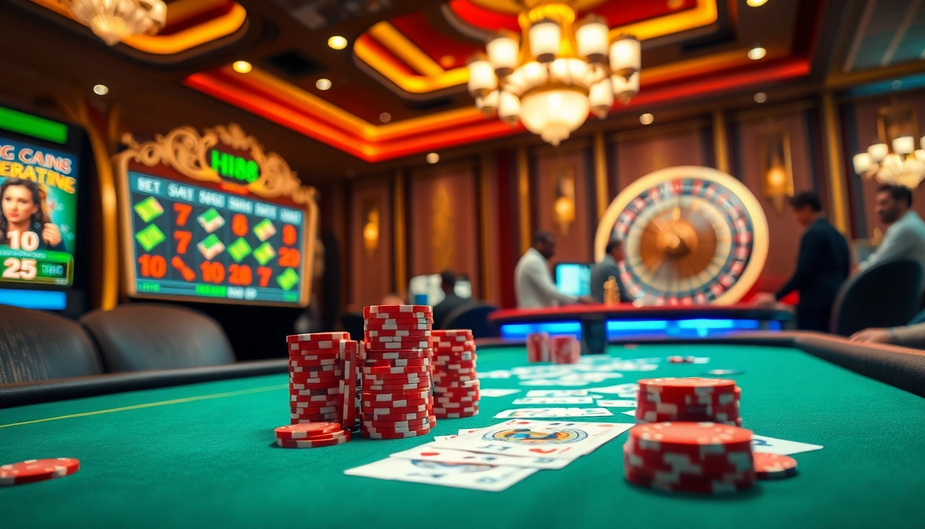 Players enjoying engaging games at Hi88 casino with vibrant tables and exciting slot machines