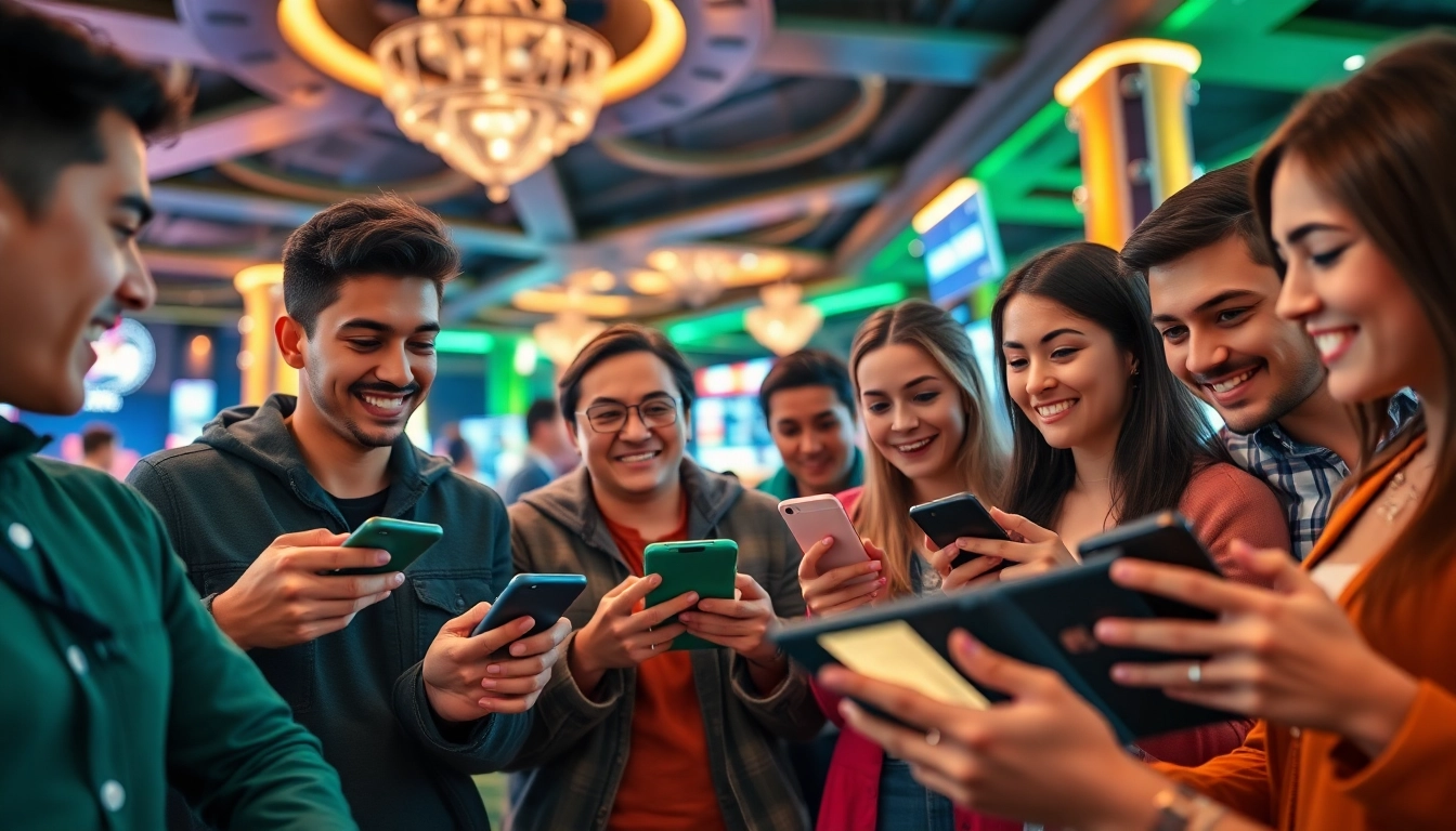 Exciting online gambling scene at Go8 with diverse players enjoying various games and sports betting