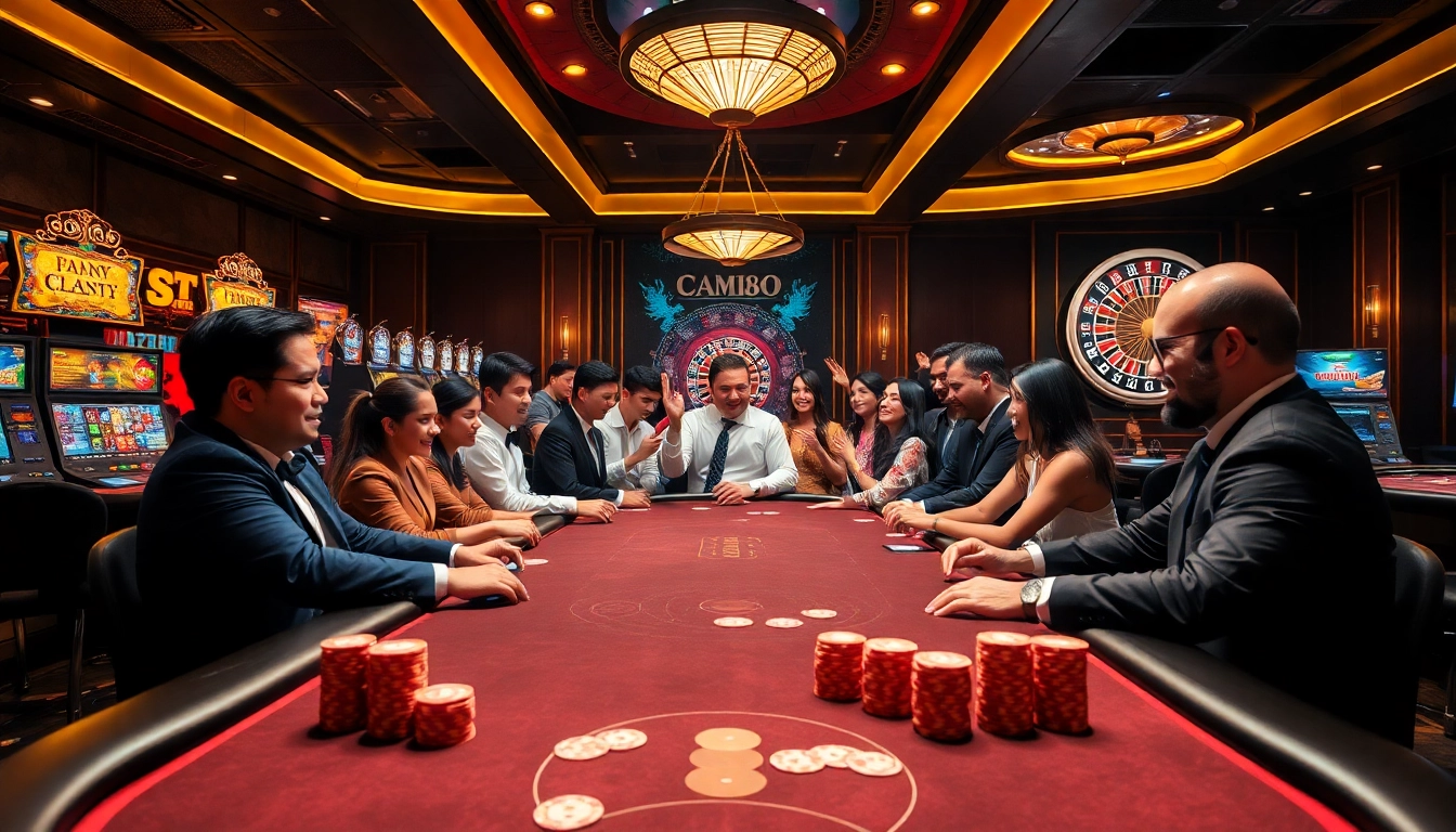 Experience the exciting gaming atmosphere at cm88 com with festive poker action and vibrant casino elements.