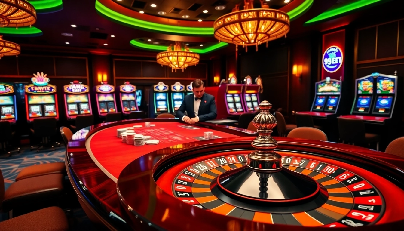 Experience the excitement of betting at 9bet's luxury casino with vibrant gaming tables.