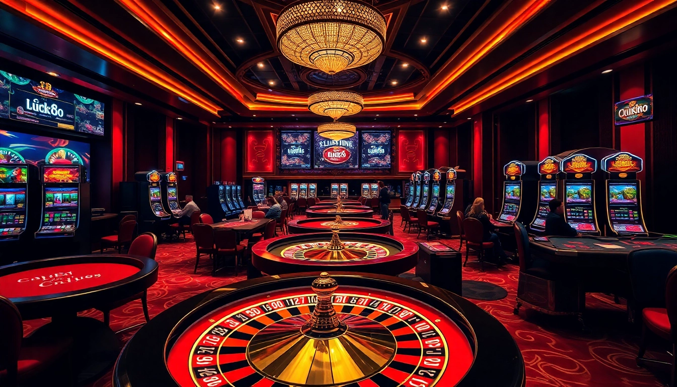 Luck8 casino experience with vibrant gaming tables and players enjoying their time.