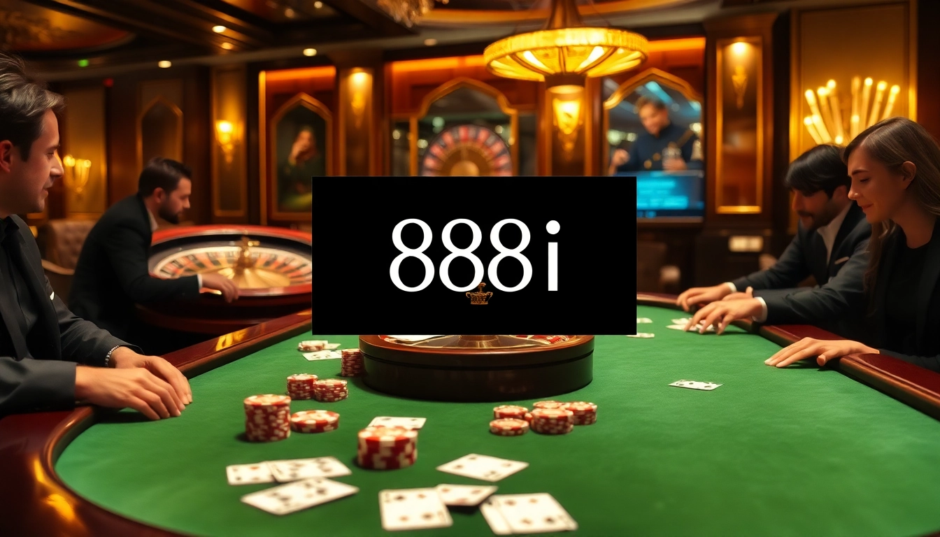 Excited players enjoying high-stakes poker, featuring "88i" in a luxurious casino setting.
