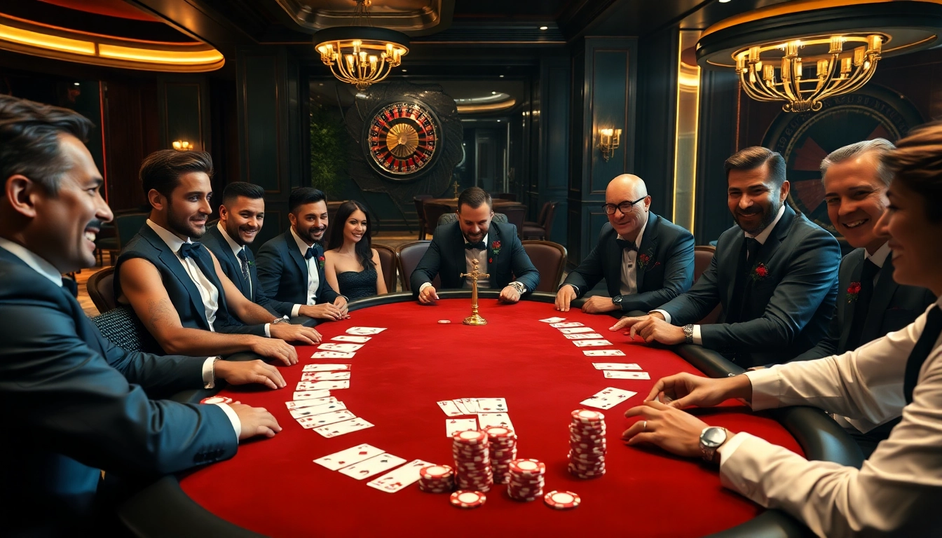 SODO66 high-stakes poker scene featuring elegant players and a luxurious ambiance with poker chips and playing cards.