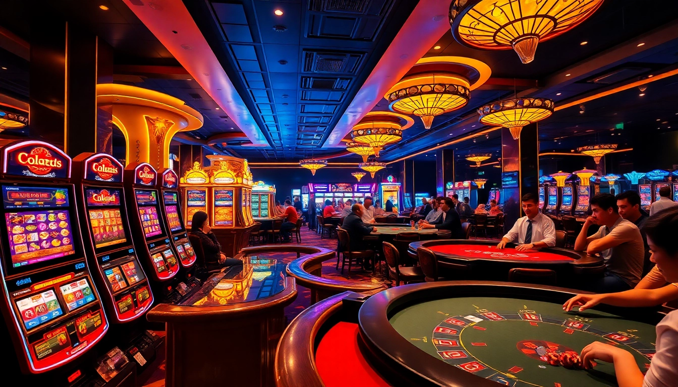 KJC casino experience with thrilling games, vibrant slot machines, and engaged gamblers.